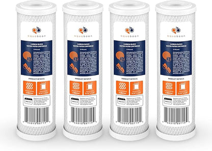 Aquaboon 5 Micron 10 x 2.5 Carbon Block Water Filter Cartridge CTO Whole House Water Filter Replacement Compatible with WHKF-WHWC, FXWTC, 4-PACK