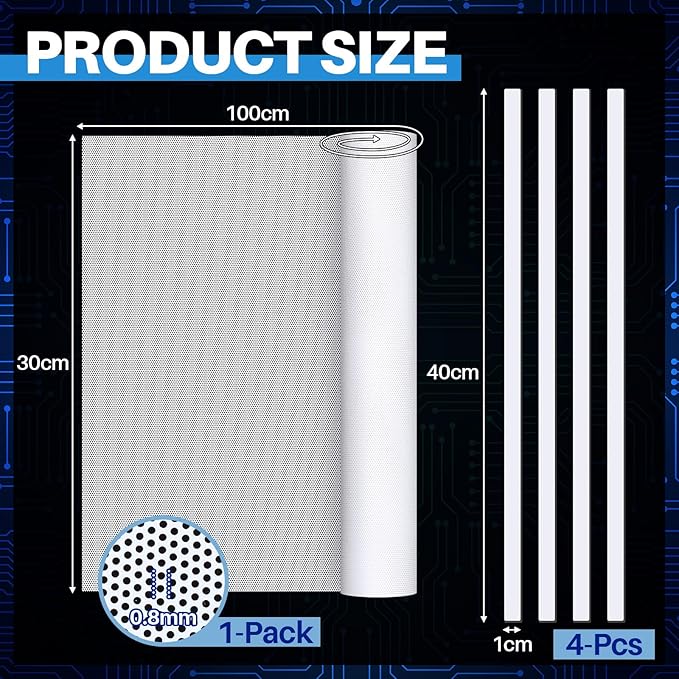 Woanger 2 Pcs 1000 x 300 mm DIY PC Case Dust Filter PC Fan Mesh Filter Air Vent Covers PVC Dustproof Cover with Magnetic Sticker for Computer Chassis Speaker and More, 0.03 Inch Hole