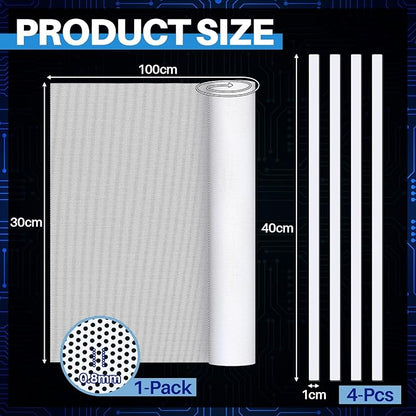 Woanger 2 Pcs 1000 x 300 mm DIY PC Case Dust Filter PC Fan Mesh Filter Air Vent Covers PVC Dustproof Cover with Magnetic Sticker for Computer Chassis Speaker and More, 0.03 Inch Hole