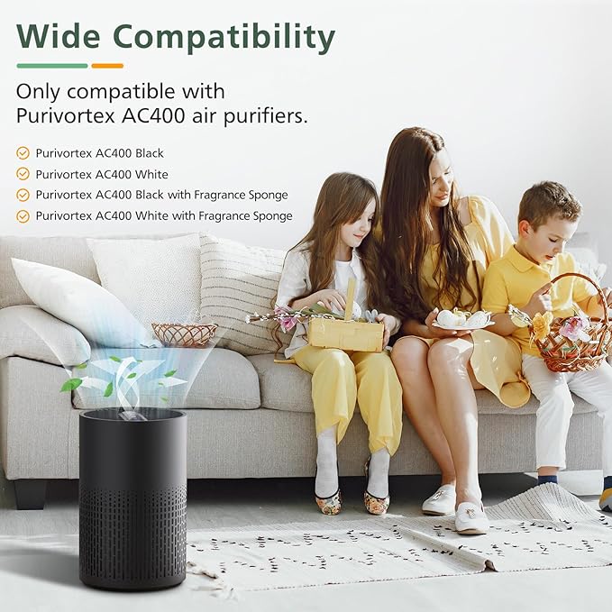 2 Pack AC400 Air Purifi-ers Replacement Filt-er for Purivortex AC400 Air Purifi-er, 3-in-1 HEPA Technology High Efficiency Toxin Absorber Filt-er, Green