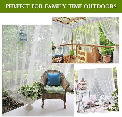 RYB HOME 2 Panels Garden Netting Size Adjustable Porch Screen Mesh Outdoor Curtains Lightweight Mosquito Curtains for Patio Gazebo Pool Hut Bug Netting, White, 59 inches Wide x 120 inches Long