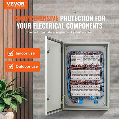 VEVOR Steel Electrical Box, 28 x 20 x 10 in, Cold Rolled Steel Electrical Enclosure Box, Wall-Mounted Outdoor Electrical Electronic Equipment Enclosure with Mounting Plate Hinges Lock, IP66 Waterproof