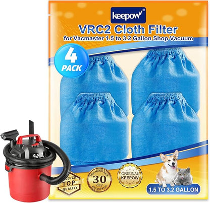 KEEPOW VRC2 Vacuum Filter Compatible with Vacmaster 1.5 to 3.2 Gallon Wet/Dry Vacuums, Compatible with Armor All 1.5-2.5 Gallon Wet/Dry Vacuum, 4 Pack