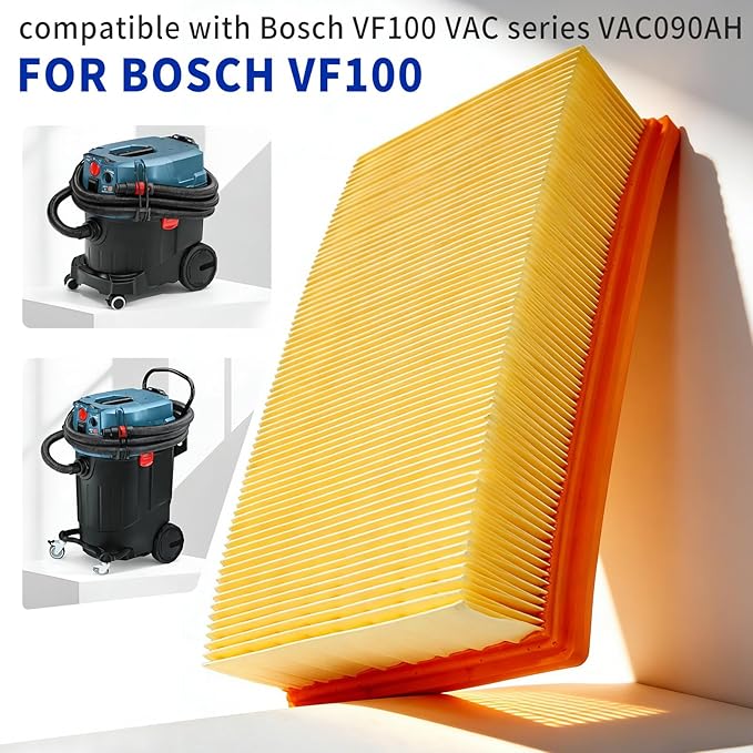 VF100 Flat Pleated Paper Filter Replacement for Bosch VAC series VAC090AH VAC090A VAC090S VAC140AH VAC140A VAC140S Dust Extractors HEPA Filter