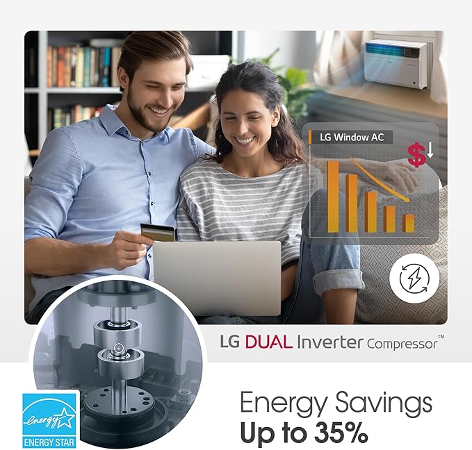 LG 14000 BTU Window Air Conditioner Energy Saving Dual Inverter Remote Control WiFi Enabled Works w/LG ThinQ, Alexa Washable Filer Ultra-Quiet Cools 700 Sq.Ft. for Large Room AC Unit White LW1522FVSM