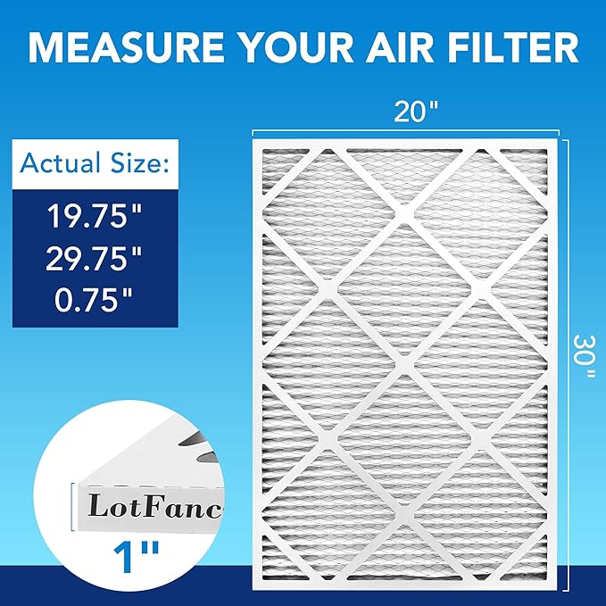 LotFancy 20x30x1 Air Filter MERV 13 6-Pack, Electrostatic Pleated HVAC Furnace Air Filter, Captures Pet Dander Smog Smoke, Actual Size: 19.75"x29.75"x0.75"