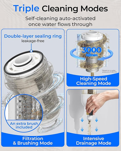 Waterdrop Spin Down Sediment Filter, 50/200 Micron Reusable Whole House Water Filter Sediment System, Flushable Pre-Filter System for City/Well Water,1" MNPT + 3/4" FNPT