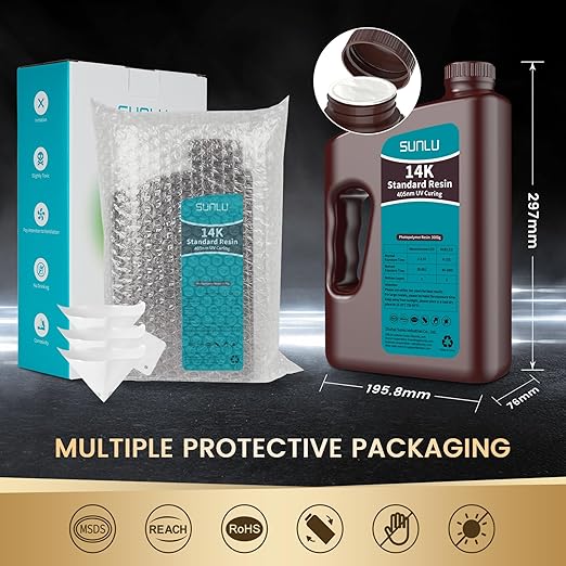 SUNLU 14K High Precision 3D Printer Resin 2KG, Standard 3D Printing Resin for Detail Printing Miniatures, Fast Curing 405nm UV Photopolymer Resin, Smooth Matte Surface, 2000G Grey