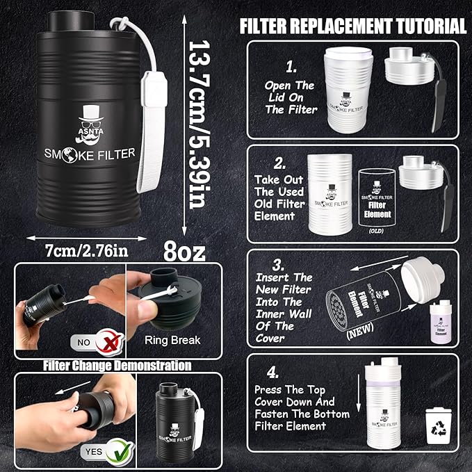 Metal Housing Personal Filter - Effectively Captures Smoke and Removes Odors,Long-Term Use, Equipped with Replaceable Cartridge (Filter)