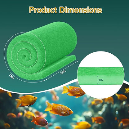 3PCS Aquarium Filter Floss - 12" x 78" (6.5ft per roll) - Total 19ft - 1" Thick Premium Polyester Filter Pad for Fish Tank - Mechanical Filtration, Crystal Clear Water, Fits Most Filters(19ft)