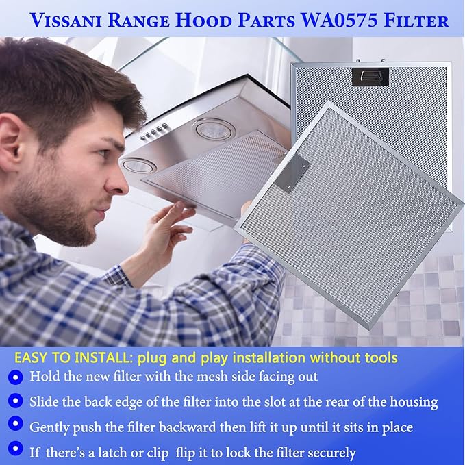 2-Pack Upgraded WA0575 Range Hood Filters Replacement With Stainless Latch 5-Layer Aluminum Mesh Fit for Vissani 30-inch Pyramid or WA0575 Wall Mount Range Hood Grease Filter by Size 14 3/8"x13 1/2"