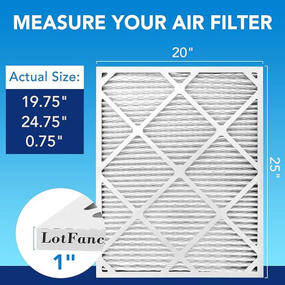 LotFancy 20x25x1 Air Filter MERV 13 4-Pack, Electrostatic Pleated HVAC Furnace Air Filter, Captures Pet Dander Smog Smoke, Actual Size: 19.75"x23.75"x0.75"