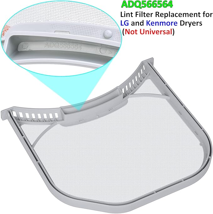 ADQ566564 Lint Filter Replacement for LG and Kenmore Dryers, Rim Without Felt Seal, Ultra Durable Lint Screen Trap with Dryer Vent Lint Brush