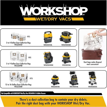 WORKSHOP Wet/Dry Vacs Vacuum Filters WS23200F HEPA Media Filter For Shop Vacuum Cleaner (Single HEPA Media Filter For Wet/Dry Vacuum Cleaner) Fits WORKSHOP 5-Gallon to 16-Gallon Shop Vacuum Cleaners