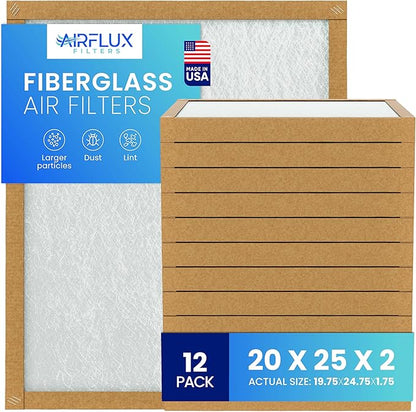Fiberglass Air Filter -20x25x2Air Filter 12 Pack - Non Pleated 20"x25"x2", AC Filters for Home, Fiberglass, HVAC filters, Heater, Furnace Catcher for Dust - 1 YEAR SUPPLY