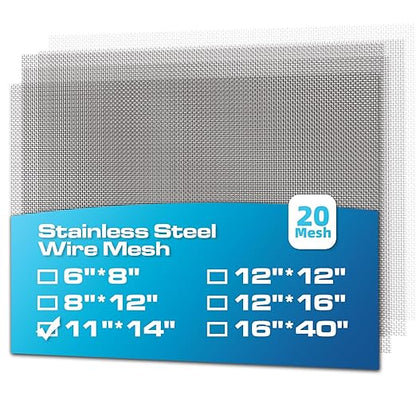 4 Pack 11x14 Inch Wire Mesh, 20 Mesh Stainless Steel Mesh, Never Rust Sturdy Metal Mesh Screen for DIY Projects, Vent, Cage, Garden, Window Screen, Filter Mesh