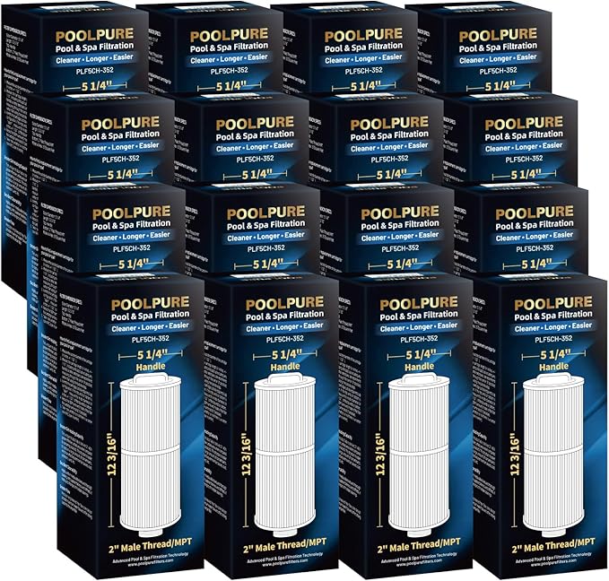 POOLPURE Pack of 16 5CH-352 Spa Filter Compatible with PPM35SC-F2M, Marquis Spa 20042, 20092, 70-0240, 370-0242, 370-0243, Filbur FC-0196, 2" Male Thread/MPT Hot Tub Filter