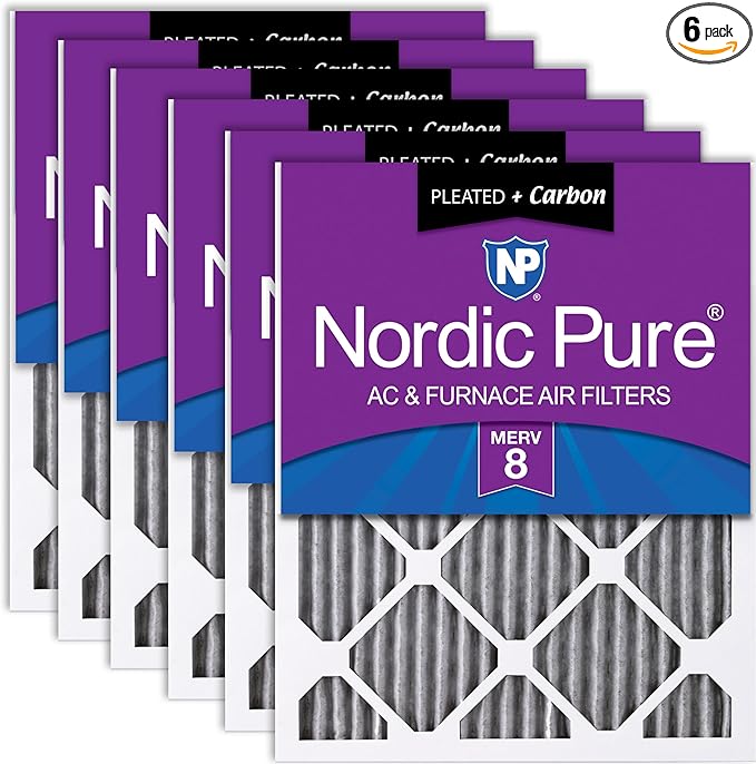 Nordic Pure 18x24x1 (Actual Size: 17 1/2 x 23 1/2 x 3/4) Furnace Air Filters MERV 8 Pleated Plus Carbon 6 Pack