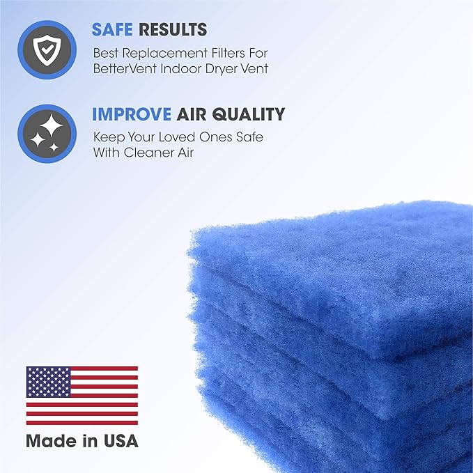Essential Values 6-Pack Filters Compatible with Bettervent Indoor Dryer Vent – Manufactured in USA - 30 Loads Efficiency