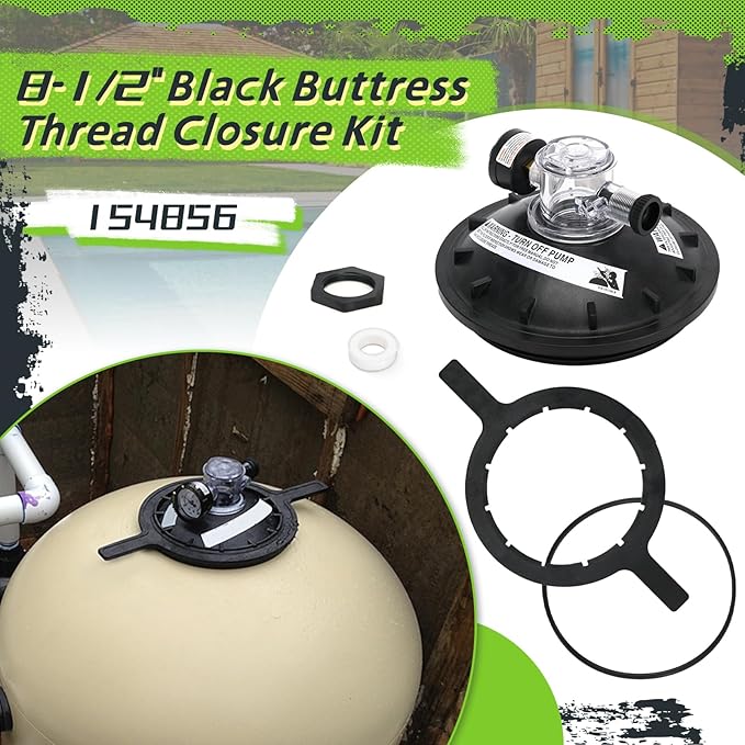 154856 8-1/2 inch Black Buttress Thread Closure Replacement Compatible with Pentair Triton Pool and Spa Sand Filter TR100 TR140 TR100C TR140C TR100C-3 TR140C-3