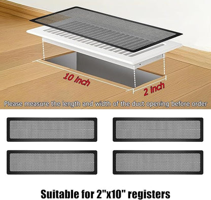 Floor Register Vent Cover, 2"x10" Magnetic Air Vent Screen Mesh Covers for Home Floor/Wall/Ceiling Registers Air Vent Filters, Black (4 Packs)