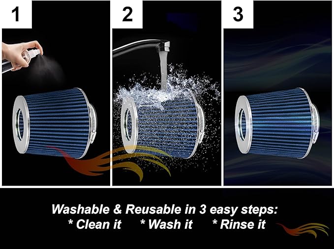 BLUE 2.75" 70 mm Inlet Cold Air Cone Replacement Performance Washable Clamp-On Dry Air Filter