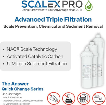 The Answer - 12in Quick Change 3/8in Auto Shut Off Head and Water Filter Combo Kit, High Capacity (up to 7500 gals) Prevents Limescale; Chlorine, Chloramines, Odors (SXP-12TARC)