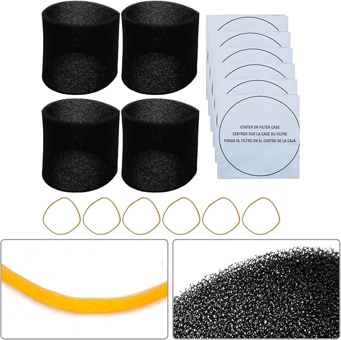 6Pcs 90107 Dry Filter, 6Pcs Retaining Bands, 4Pcs 90585 Shop Vac Foam Sleeve Filter Replacements for Most Shop Vac Wet/Dry Vacuum Cleaners 5 Gallon and Above