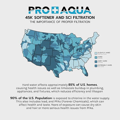 PRO+AQUA PRO-SCI-S45E Whole House Water Filter & Softener Bundle | 45,000 Grain Capacity | Removes Chlorine, Sediment, VOCs, Calcium & Magnesium | Ideal for 3–4 Bathrooms | High-Flow, Heavy-Duty