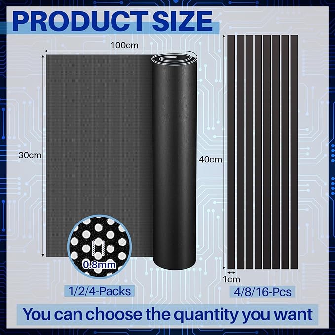 Woanger 2 Pcs 1000 x 300 mm DIY PC Case Dust Filter PC Fan Mesh Filter Floor Vent Cover PVC Dustproof Cover with Magnetic Strip for Computer Chassis Speaker and More, 0.03 Inch Hole, Black