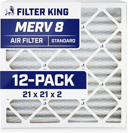 Filter King 21x21x2 Air Filter | 12-PACK | MERV 8 HVAC Pleated A/C Furnace Filters | MADE IN USA | Actual Size: 20.5 x 20.5 x 1.75"