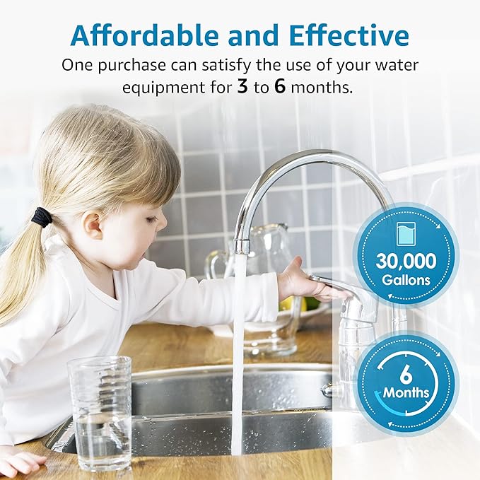 AQUA CREST FXHTC Whole House Water Filter, Well Water Filter Replacement for GE® FXHTC, GXWH40L, American Plumber W10-PR, Culligan® RFC-BBSA, W10-BC, Carbon Filters, 5 Micron, Pack of 4