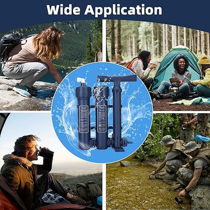 Emergency Water Filter Large Water Filtration System Survival - Hand Pump Water Filter, High Volume Water Purifier Camping, 3 Stage Water Filtration System Outdoor Portable Group Military Grade