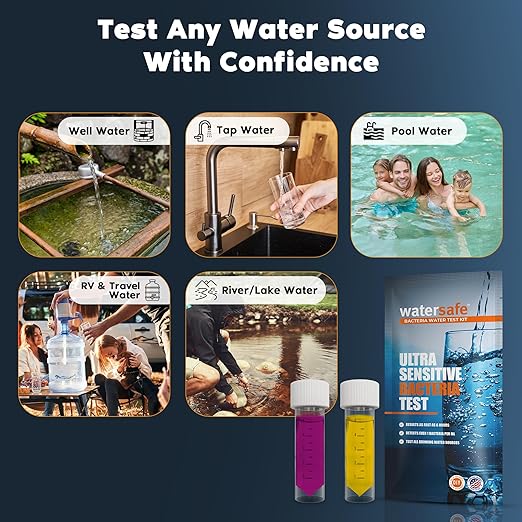 Watersafe® Bacteria Water Test Kit – USA-Made – Results as Fast as 6 Hours – Detects Coliform (Inc. E. coli) & Non-Coliform Bacteria in Drinking, Well & Tap Water – Lab-Quality Testing – 4 Pack