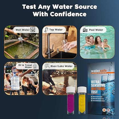 Watersafe® Bacteria Water Test Kit – USA-Made – Results as Fast as 6 Hours – Detects Coliform (Inc. E. coli) & Non-Coliform Bacteria in Drinking, Well & Tap Water – Lab-Quality Testing – 4 Pack