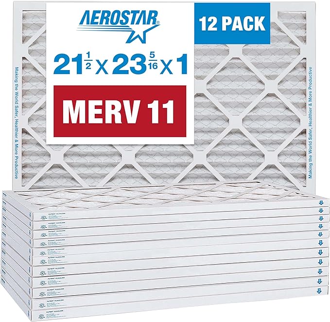 Aerostar 21.5x23.3125x1 MERV 11-12 Count - Pleated Furnace & Air Conditioner Filters - Removes Dust, Cold & Flu Germs, Lint, Mold, Pet Dander, Allergy-Causing Pollen, Smog & Smoke