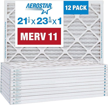 Aerostar 21.5x23.3125x1 MERV 11-12 Count - Pleated Furnace & Air Conditioner Filters - Removes Dust, Cold & Flu Germs, Lint, Mold, Pet Dander, Allergy-Causing Pollen, Smog & Smoke