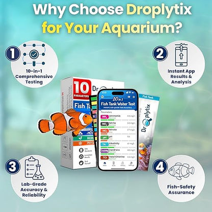 Digital Aquarium Water Test Kit, App-Enabled 10-in-1 Freshwater & Saltwater Aquarium Test Strips for Fish Tanks, Shrimp, Reef Test Strips, pH, Ammonia, Nitrate, Nitrite, GH, KH, Chlorine