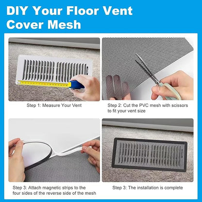 4 PCS DIY Magnetic Vent Covers-13.8" x 11.8" Customizable Air Register with Easy-to-Cut Mesh & Magnetic Strips, Create Perfect Fit for Floor/Wall/Ceiling Vents, Ideal for Custom Home Vent Solutions.