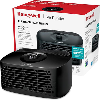 Honeywell HPA020 HEPA Air Purifier, Airborne Allergen Reducer for Small Rooms (90 sq ft), Black - Wildfire/Smoke, Pollen, Pet Dander, and Dust Air Purifier