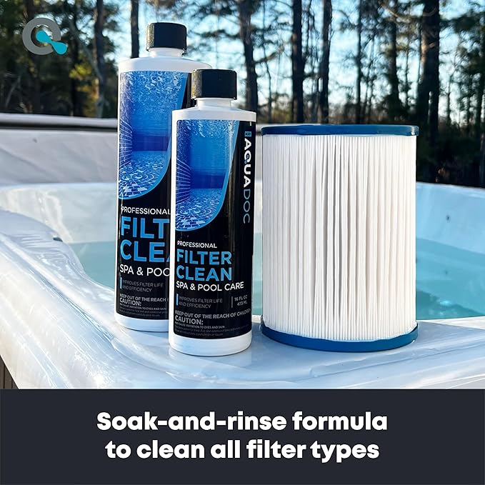 Hot Tub Filter Cleaner Soak, Pool Filter Cleaner & Pool Cartridge Cleaner - Spa Filter Cleaner Soak & Spa Filter Cleaning Solution for HotTub Cartridges. Easy to Use Filter Degreaser | AquaDoc 32oz
