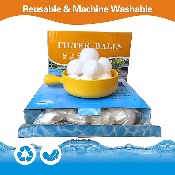 1.5 lbs Pool Filter Balls for Sand Filter, Reusable Pool Sand Filter Balls, Efficient Pool Fiber Filter Balls, Blue Filter Media Balls for Pool (Equals 55lbs Pool Filter Sand) (1, White)