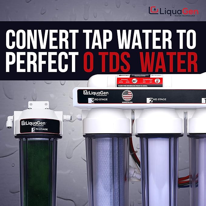 LiquaGen- Super Flow Reverse Osmosis & Deionization (RODI) Water Filtration System- 100 GPD | Ultra Pure Water Softener for 0 TDS/PPM Water | Water Purification System for Aquarium Filter Processes
