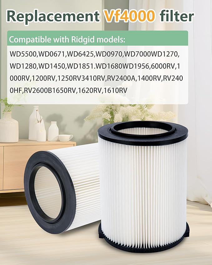 2 Pack Vf4000 Replacement Filter for Ridgid 6-16 Shop Vac Filter Wet Dry Vacuum Filters
