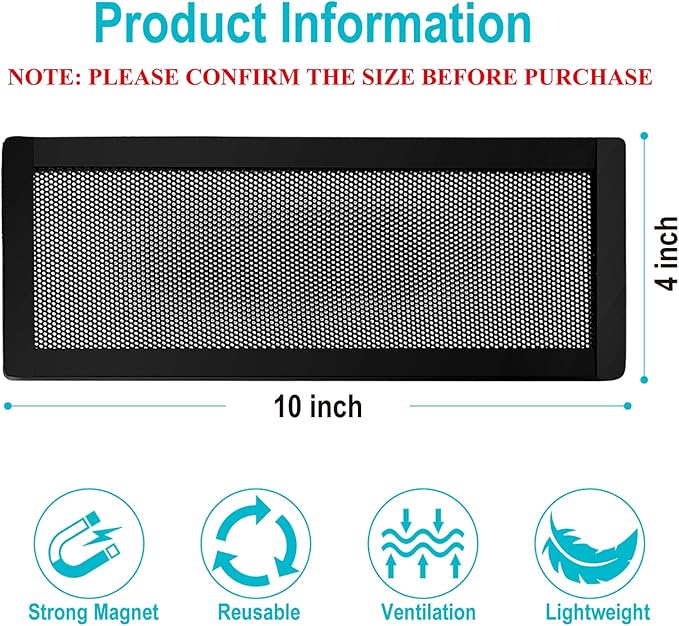 Magnetic Vent Covers for Home Floor 4Pack, Upgrated 4x10 Inch Strong Magnet PVC Floor Register Cover, Air Vent Screen Trap for Wall Ceiling Floor, AC Vent Mesh Screen Debris Hair Filters