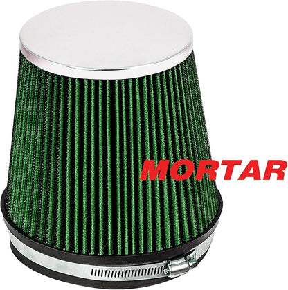 Mortar Aftermarket Auto Air Filter – 6 In Flange ID Car Enthusiast Class Universal Cold Air Intake Gulps in More Air for More Engine Power & Passionate Induction Sound, Length 6 In, Green