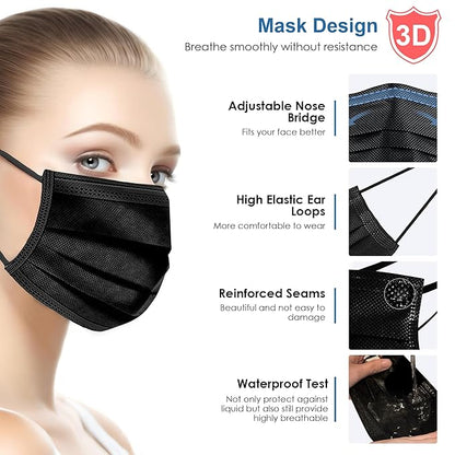 NNPCBT 500PCS 3 ply black disposable masks filter mask