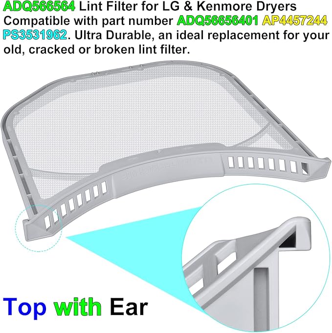 ADQ566564 Lint Filter Replacement for LG and Kenmore Dryers, Rim Without Felt Seal, Ultra Durable Lint Screen Trap with Dryer Vent Lint Brush