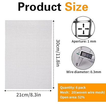 6 Pack 12×8 Inch Wire Mesh Screen, 20 Mesh Stainless Steel Mesh, Sturdy No Rust Metal Mesh Screen for DIY Projects, Cage, Vent, Garden, Window Screen, Filter Mesh