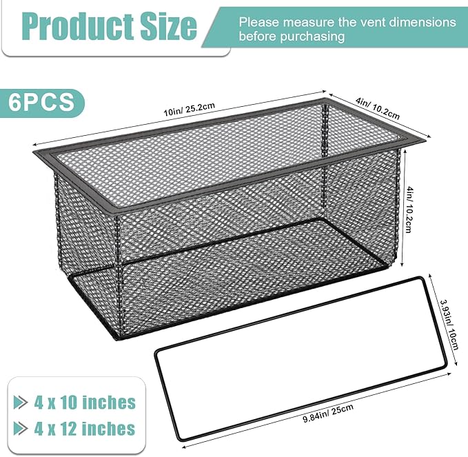 6PCS Floor Register Cover Trap 4"x10", Mesh Floor Vent Screen Net with Frame, Air Vent Filter Mesh Catcher for Hair Debris (4 x 10 Inch)